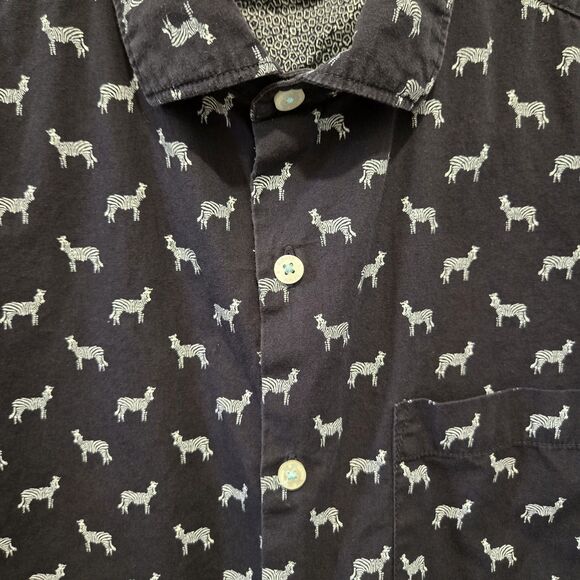 Denim & Flower Zebra Shirt Men M Slim Fit Button Down Short Sleeve Black - Picture 5 of 15